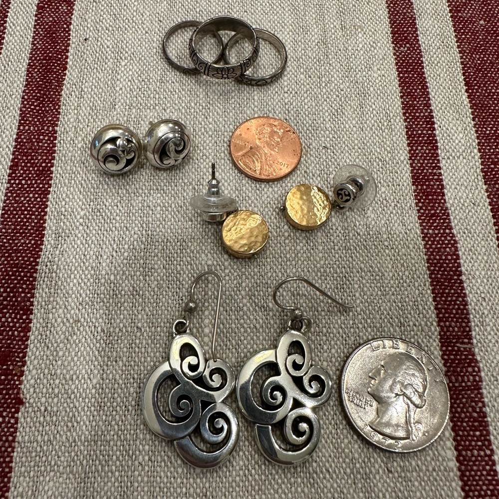 Brighton Sterling Silver and Gold tone Earrings and  Brighton ring set